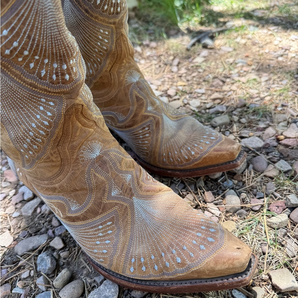 Old Gringo  Boots Brown Light blue  Stitching Western Cowboy Boots. Size 8.5 - Picture 6 of 9